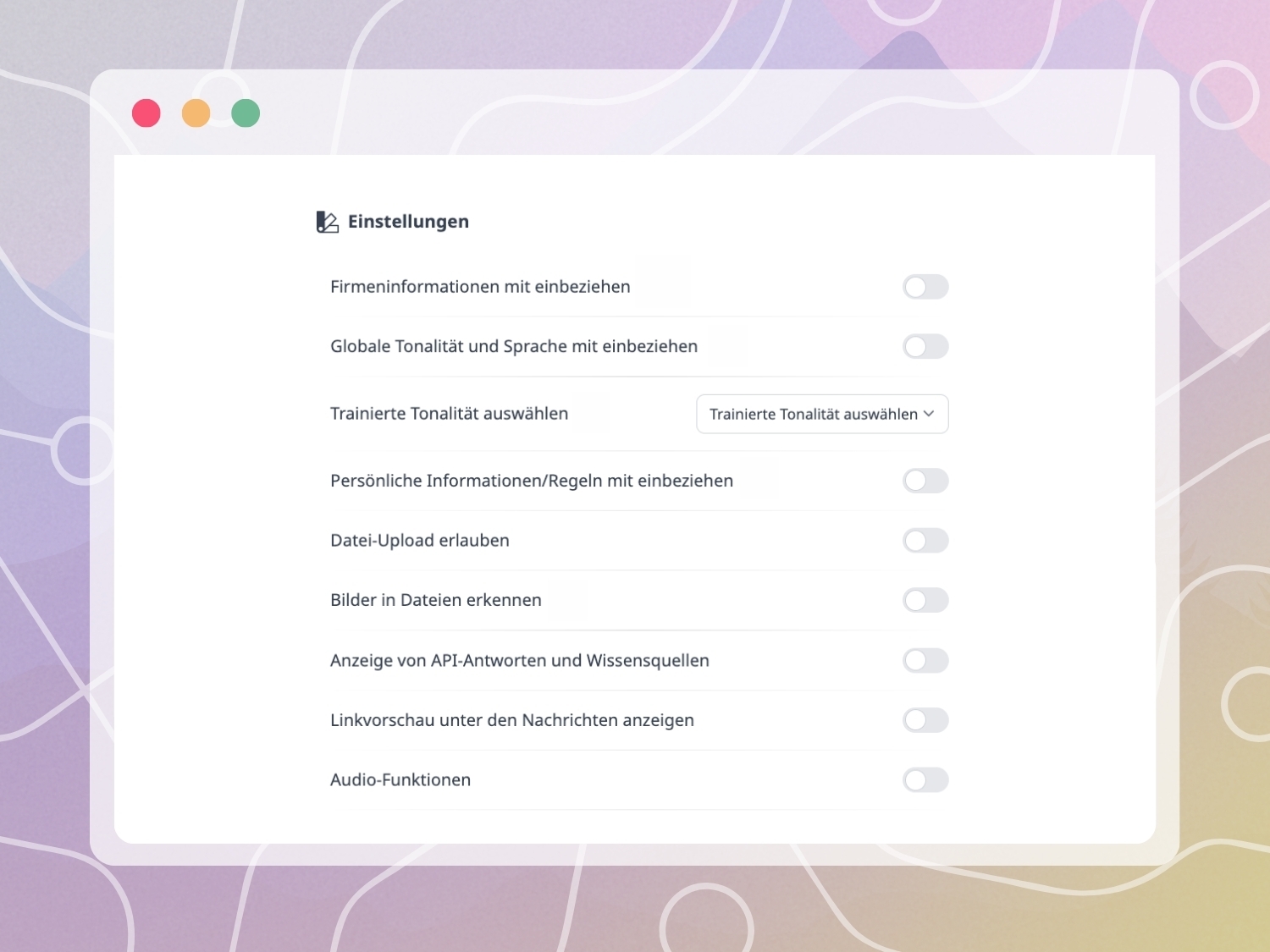 hermine.ai Agenten Optionen und Einstellungen
