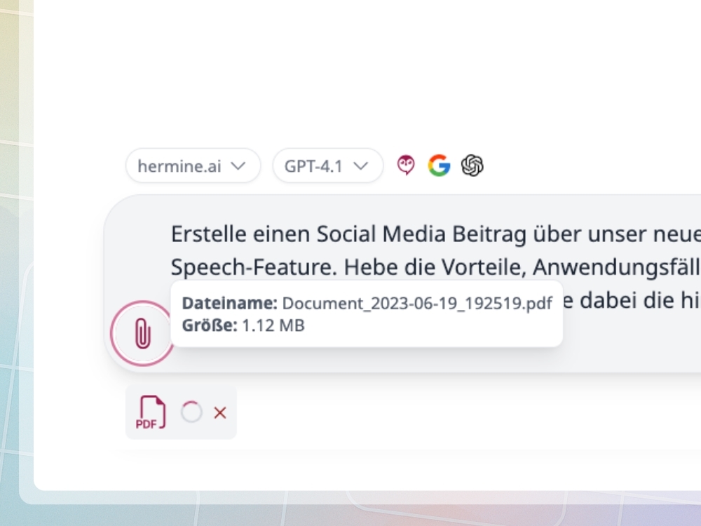 hermine.ai Chat Upload Dokumente und Bilder