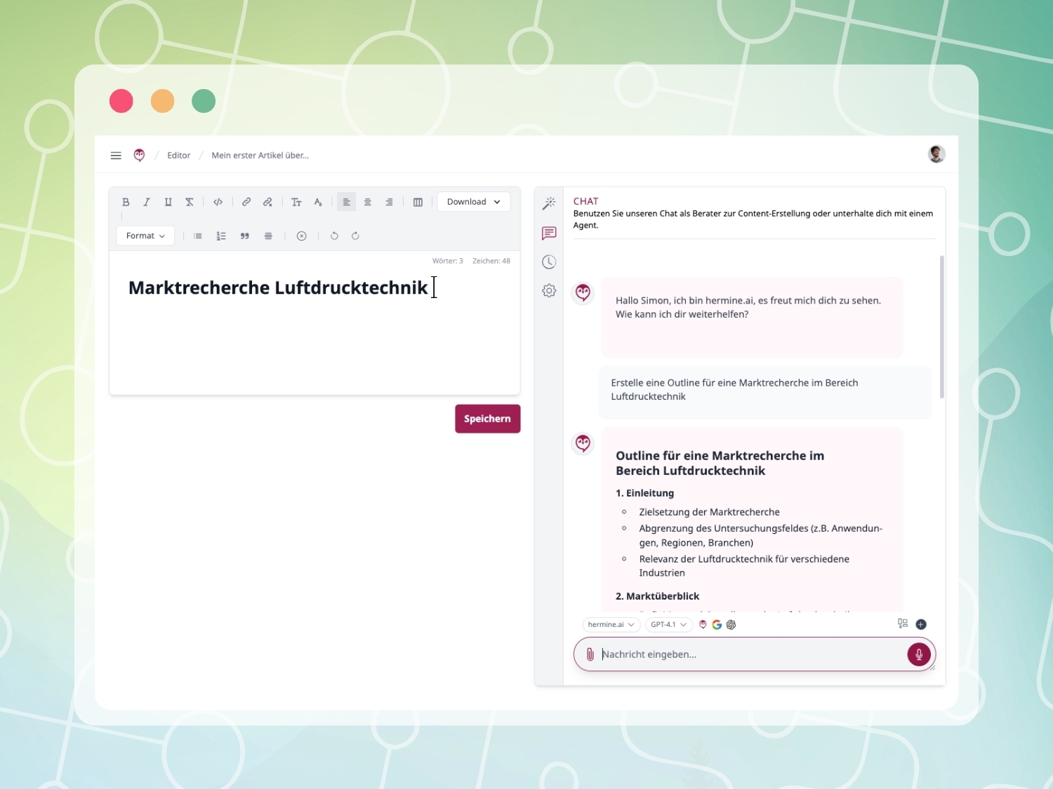hermine.ai Editor Dokument erstellen
